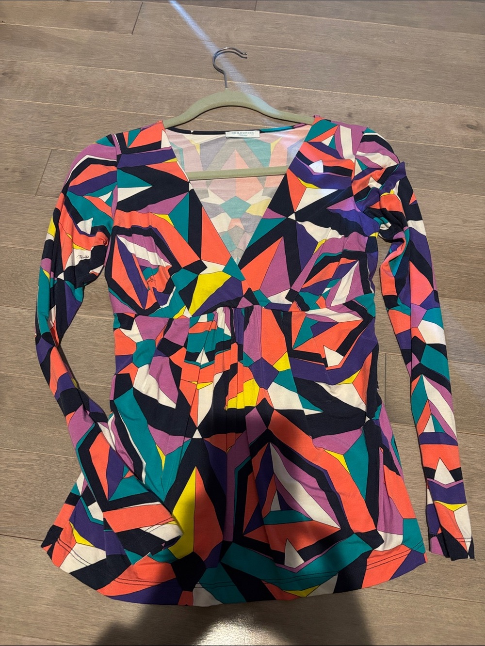 Emilio Pucci Multicolor Geometric V-Neck Long Sleeve Top